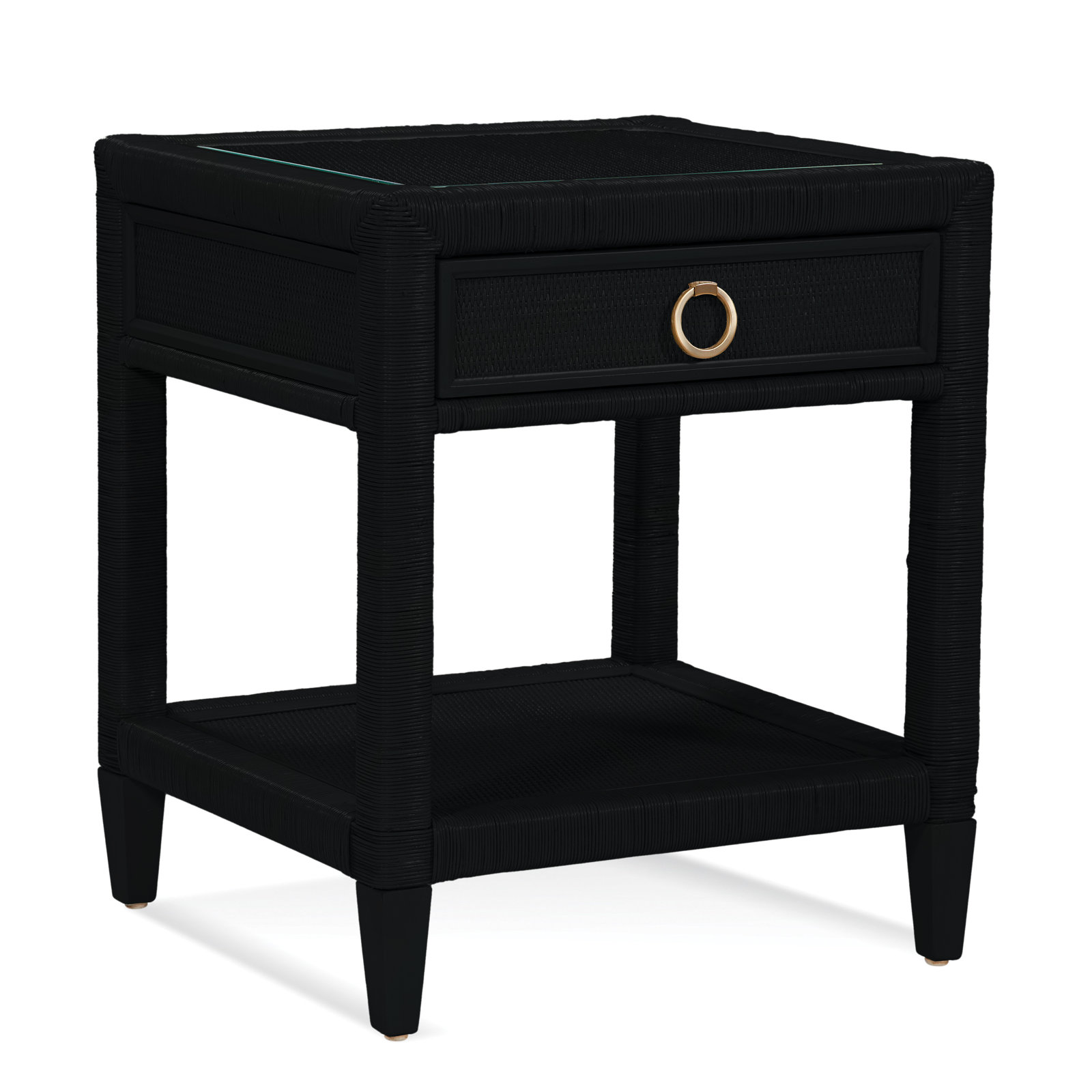 Warwick 1 - Drawer Wicker/Rattan Nightstand, Black, Satin Brass