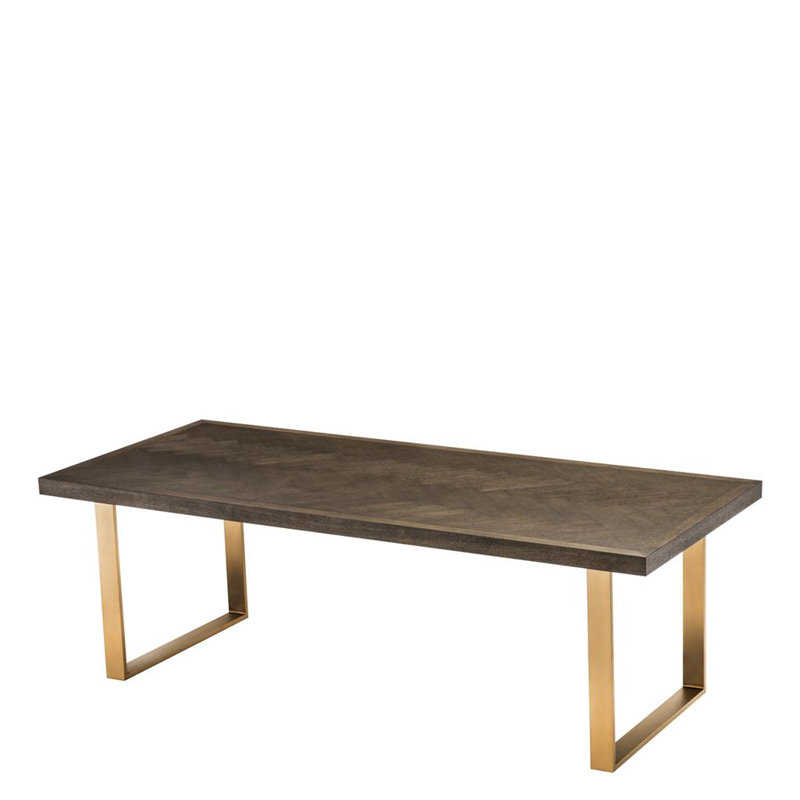 Borghese Solid Oak Dining Table, Wash Oak/Brushed Brass, 39.3701" W x 90.5512" L