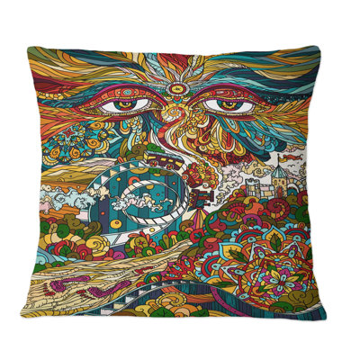 Buddhist Symbol Eyes Of The All Seeing God - Bohemian & Eclectic Printed Throw Pillow