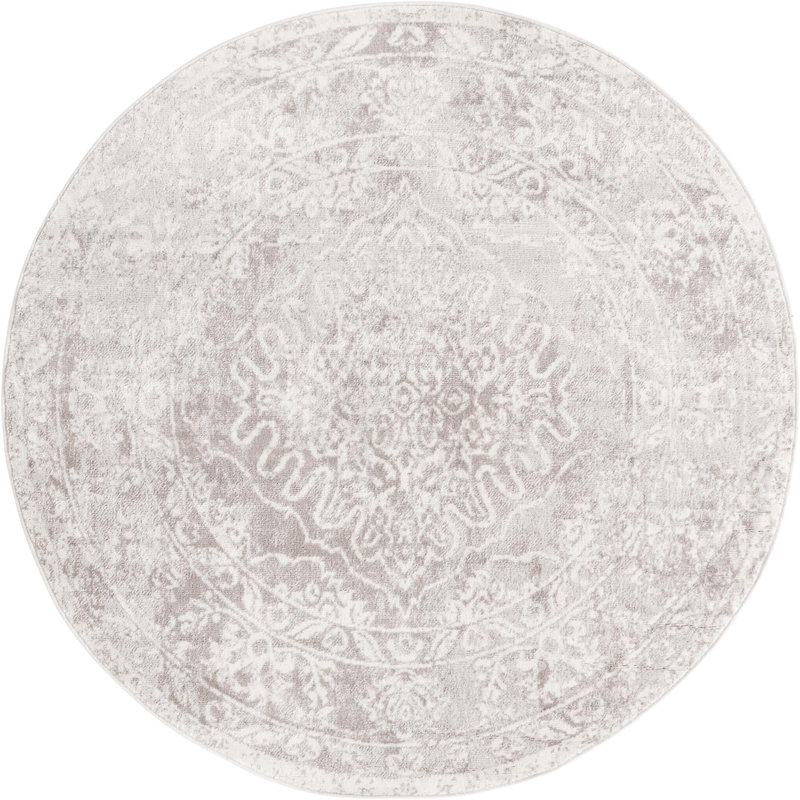 Audres Oriental Gray/Ivory Area Rug, Round 7'1"