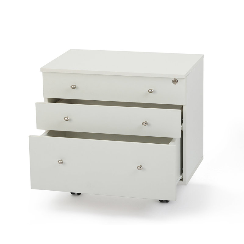White Ash 3-Drawer Portable Storage Cabinet with Locking Casters
