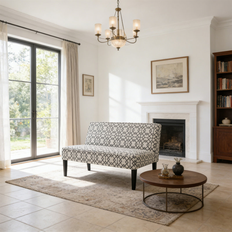 Causeuse rembourrée 50 po, Motifs géométriques gris
