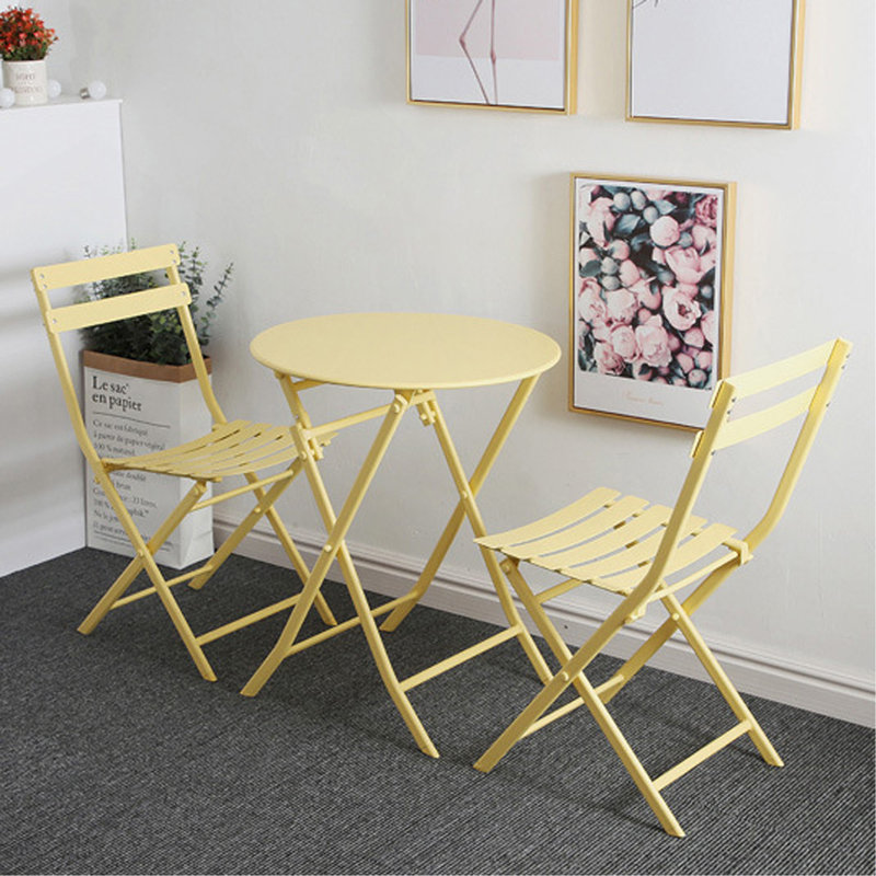 Ensemble bistro 3 pièces de table ronde pliable et chaises, jaune, Jaune