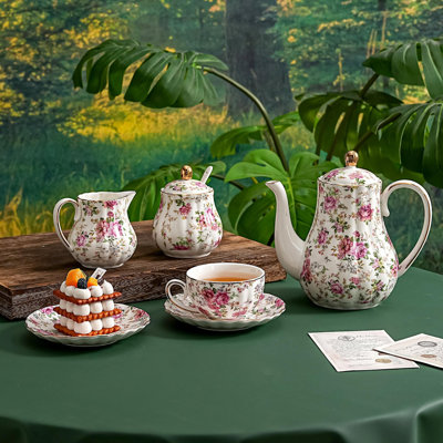 Ensemble de tasse à thé et soucoupe 6,4 oz floral, tasse à thé en porcelaine avec garniture dorée, tasse à café café au lait espresso cappuccino pour une fête à la maison, cadeau d'anniversaire de Noël