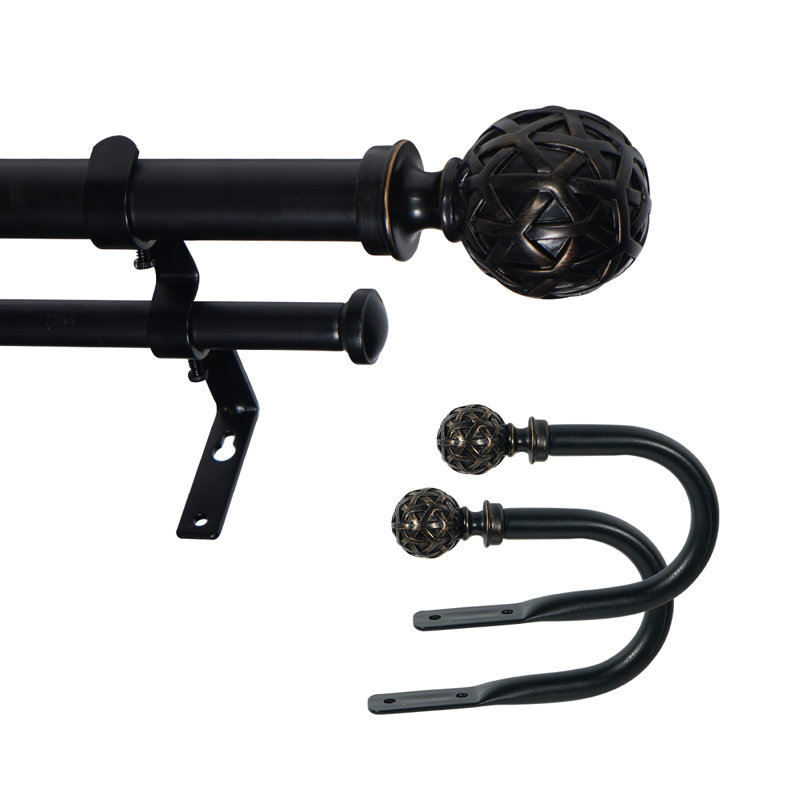 Tringle à rideaux double ajustable Devingo, 84” – 120", Or noir