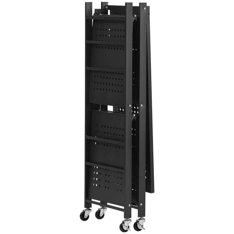 Étagère de rangement pliable en métal à 3 niveaux avec roulettes, facile à assembler et à capacité de charge élevée, parfaite pour l'organisation à la maison et au bureau