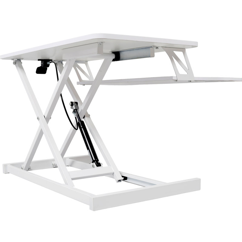 Bureau pour ordinateur portable debout à hauteur ajustable, poste de travail assis-debout blanc pour ordinateur confortable, plateau à clavier et bureau à ressorts à gaz ergonomique avec hauteur, fonctionnement en douceur