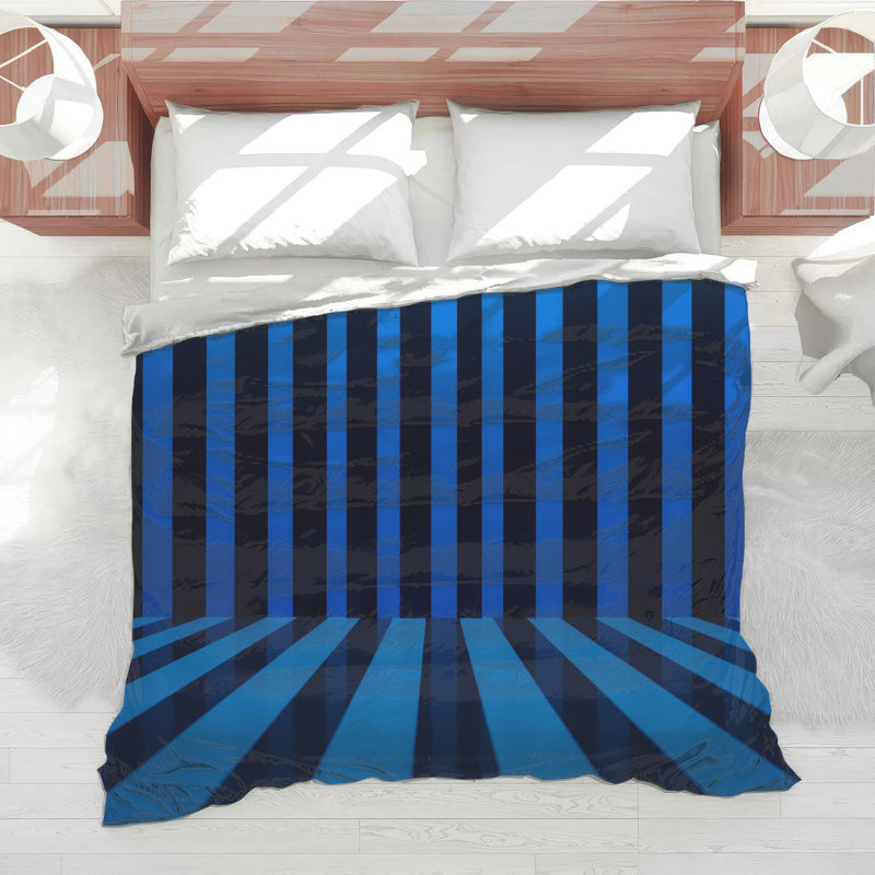 Blue Black Vertical Stripes Comforter, King
