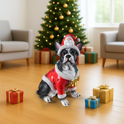 Statue de chien de Noël Parker avec chapeau de père Noël pour l'extérieur