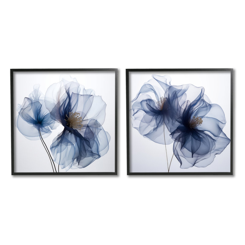Fleurs bleues modernes par Irena Orlov - Ensemble de 2 reproductions de cadres photo sur bois, H 24 po x l 48 po x P 1,5 po