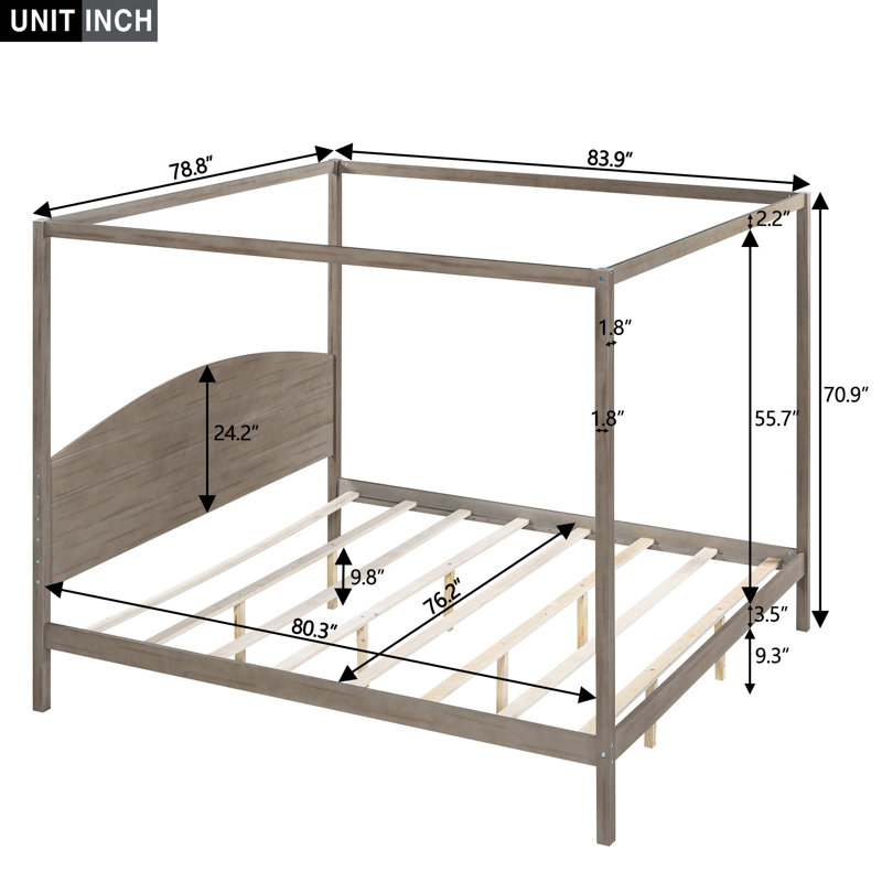 Très grand lit à baldaquin avec tête de lit, lit plateforme moderne avec pieds de support robustes pour la chambre principale