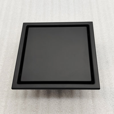 Oceanic, 2-in-1 Flat & Tile-in Cover, 6”x6” Square Shower Drain, Base and Grate Made of Marine-Grade Stainless Steel 316, Matte Black Finish, Kit Includes: Hair Strainer, Key