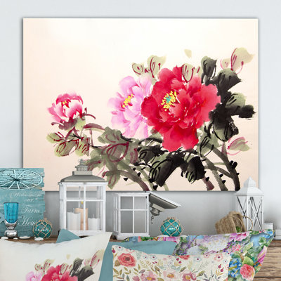 " Chinese Peony Ink Drawing "