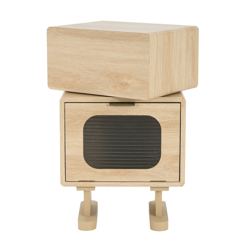 Rotatable Robot-Themed Storage Side Table with Swivel Top and Glass Door