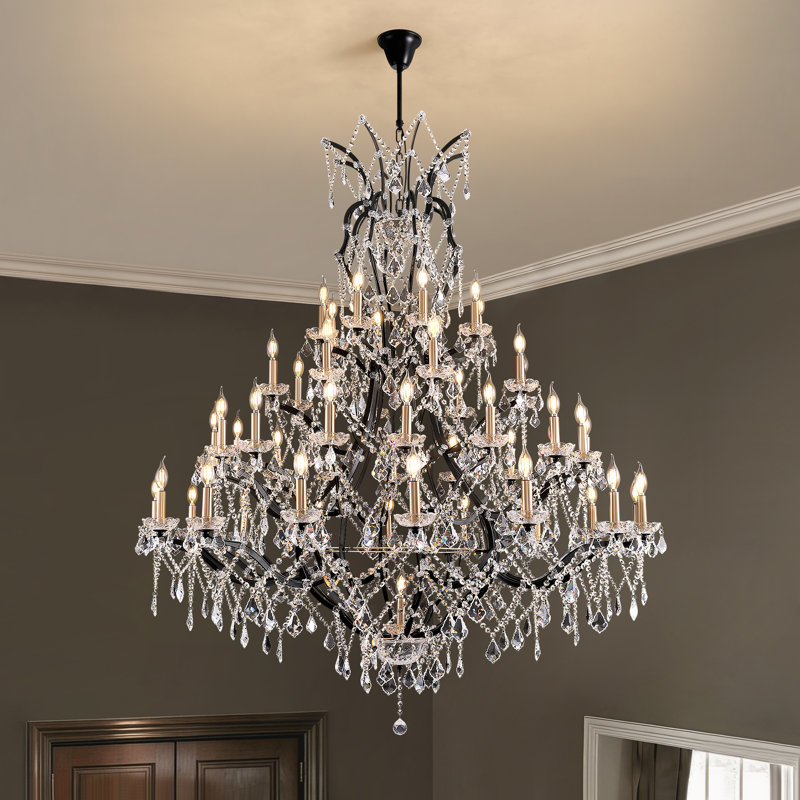 49 - Light Large Modern Maria Theresa Crystal Chandeliers, Matte Black