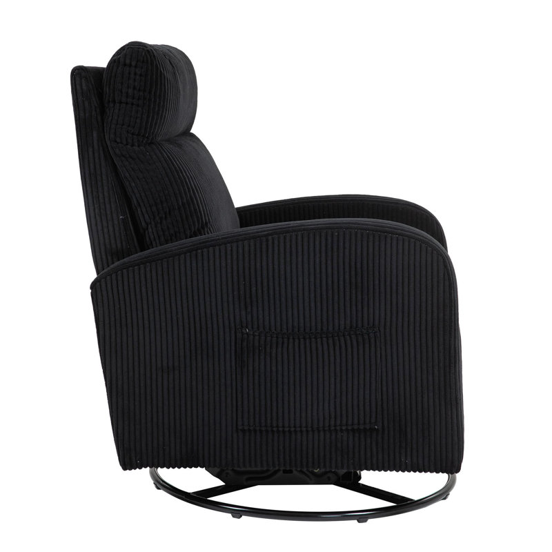 Upholstered Swivel Glider Rocking Chair, Black Corduroy