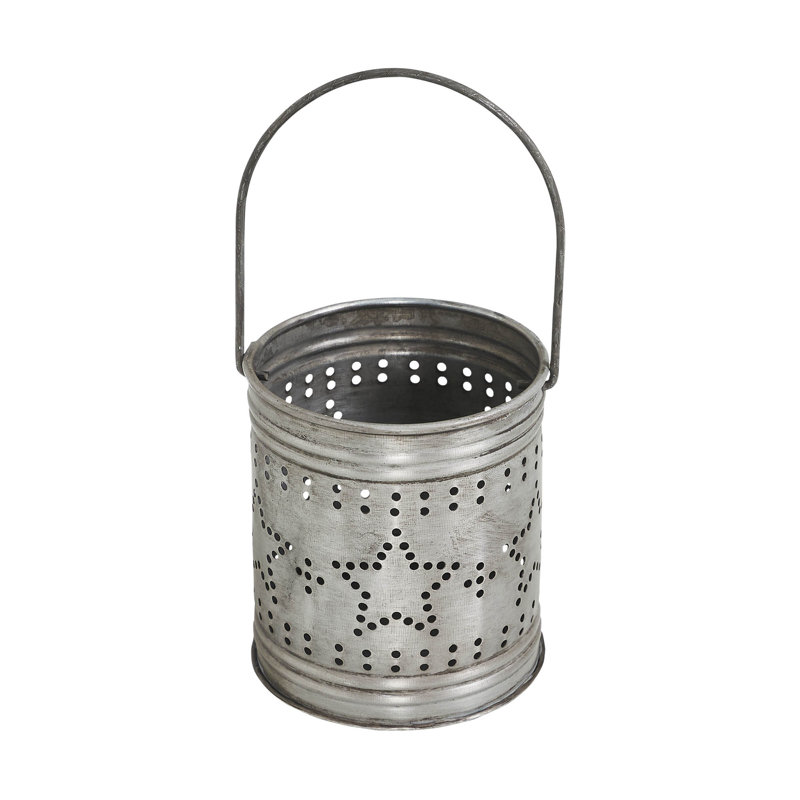 Festive Finds Votive Candle Holder w/ Punched Stars Band Black Zinc Iron 3.75x3.25x3.25