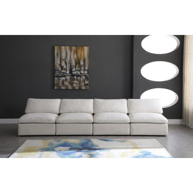 Atis 140'' Velvet Sofa, Cream Velvet