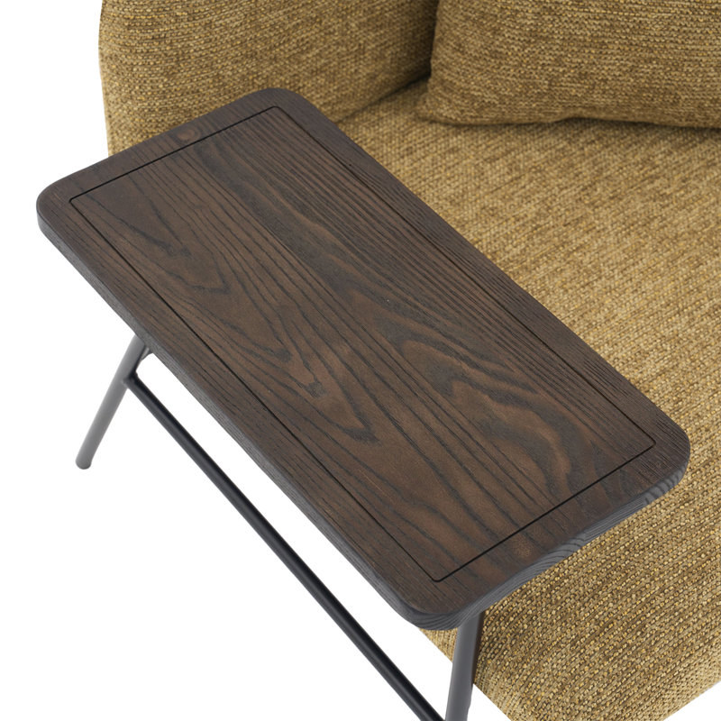 Chaise de bureau en lin rembourrée avec plateau et table d'appoint, Jaune