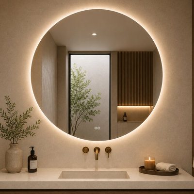 48" Round Frameless LED Backlit Bathroom Vanity Mirror with Anti-Fog and Dimmable 3-Color Light