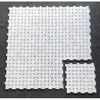 1" x 2" White Cararra and Gray Dot Basketweave Marble Mosaic Wall & Floor Tile