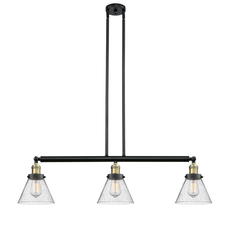 Luminaire suspendu pour îlot 3 lumières Cone, Laiton antique noir, Grainé