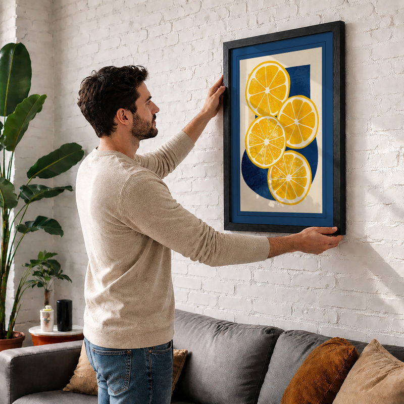 Sliced Oranges Geometric - Framed Print, A3 - 42.0 x 29.7 cm, Oak