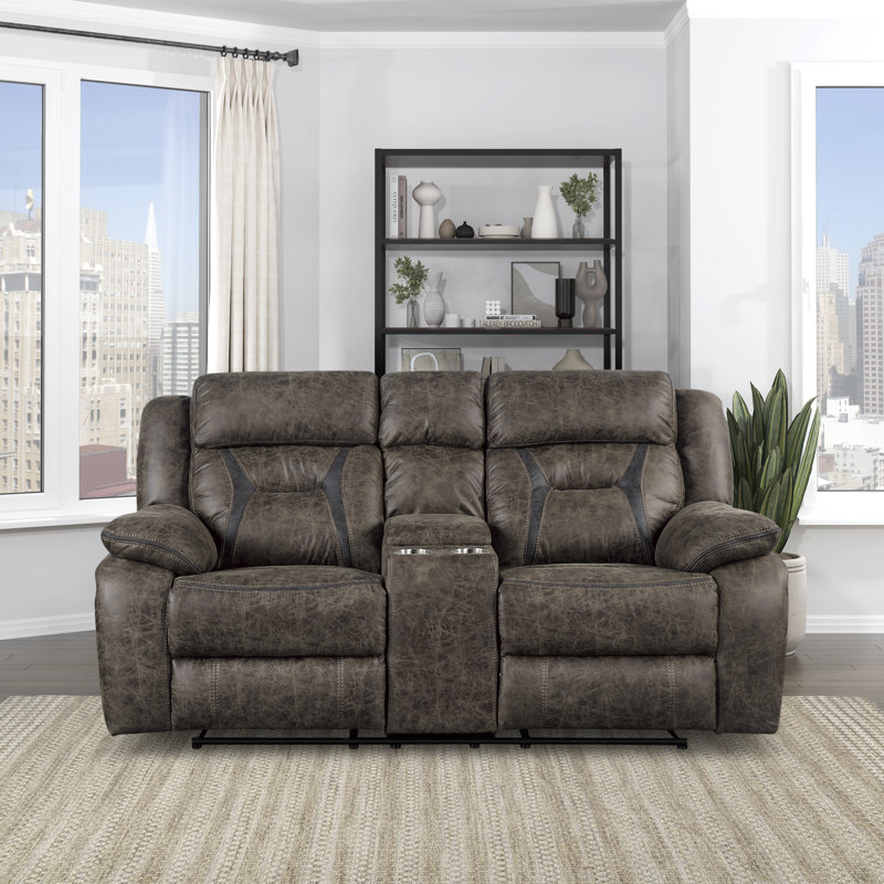 Jannali 74.5'' Traditional Microfiber Double Reclining Love Seat with Integrated Center Console, Plush Pillow Top Armrests
