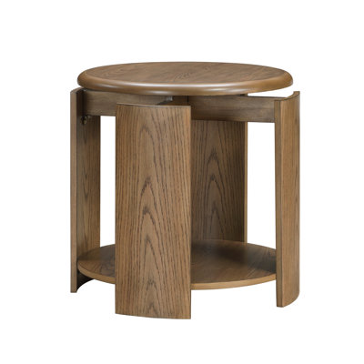 Brown Round End Table with Open Shelf - Contemporary Wood Side Table for Living Room