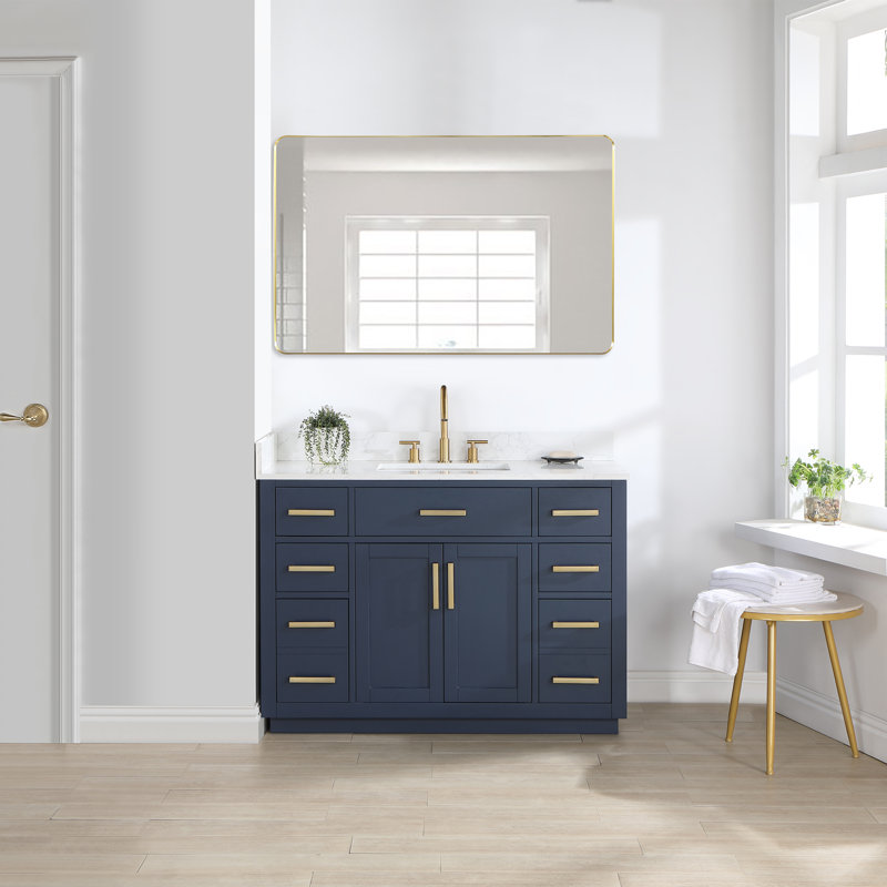 Ensemble simple meuble-lavabo Gavino 48 po avec miroir, Bleu royal, Doré