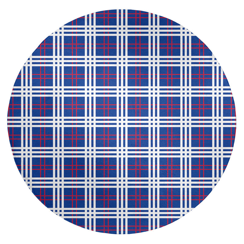 Tapis à carreaux bleu, Rond 5 pi