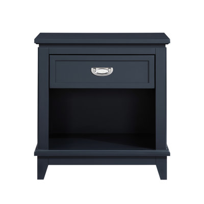 Classic Style Navy Blue Nightstand, Drawer With Bearing Glides, Lower Shelf, No Assembly Required Nightstand One And Storage , Look For Bedroom, Smooth Glides