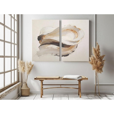 Reproduction d'art neutre sur toile neutre, art mural texturé 2 pièces, peinture minimaliste beige brun, grand bureau moderne, décoration murale, reproduction de peinture