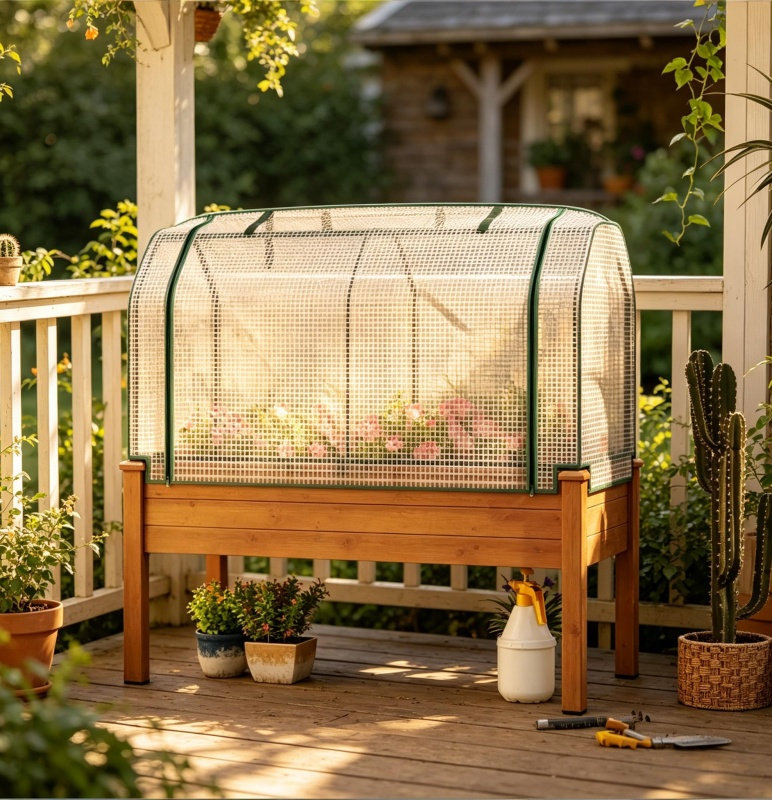 Lit de jardin surélevé en bois de sapin et acier avec housse PE Outsunny, 47,75 po x 21,75 po x 46 po