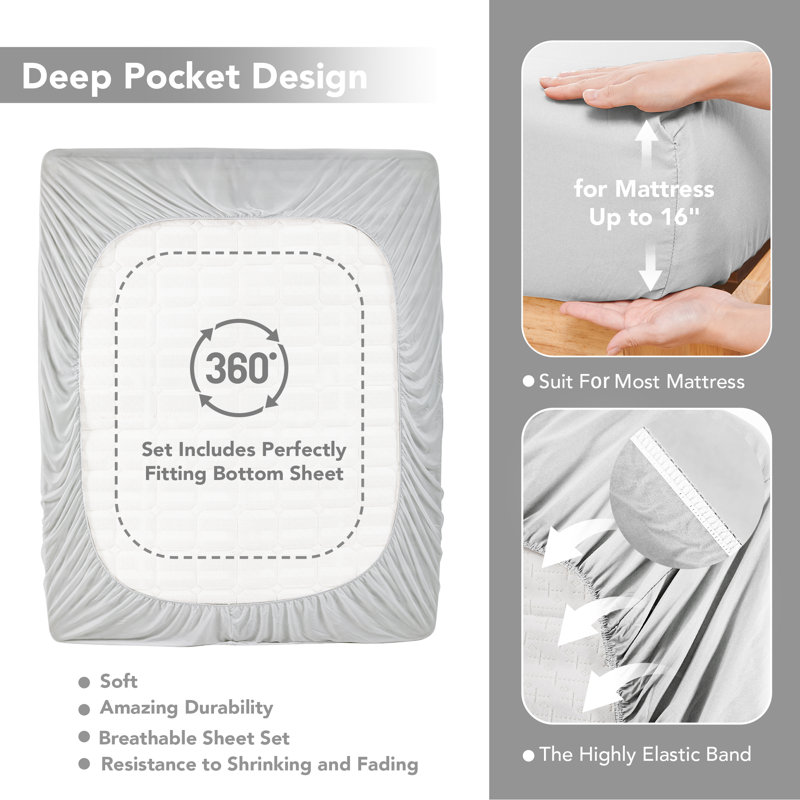 Microfiber Sheet Set, California King, Light Gray