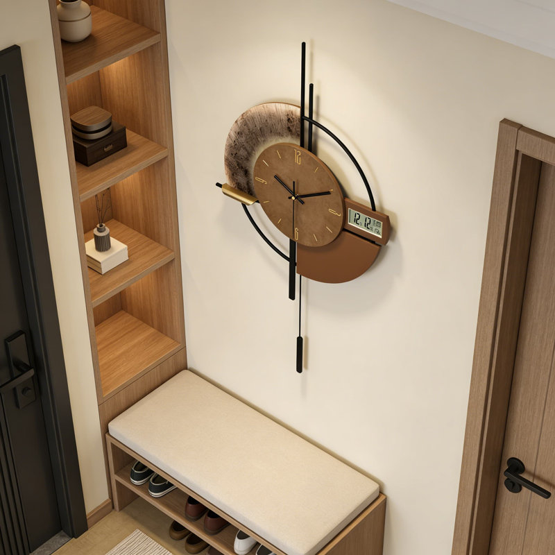 Grande horloge murale silencieuse avec affichage de la température et du calendrier, horloge décorative moderne pour le bureau à domicile, la cuisine, la chambre à coucher et l'intérieur