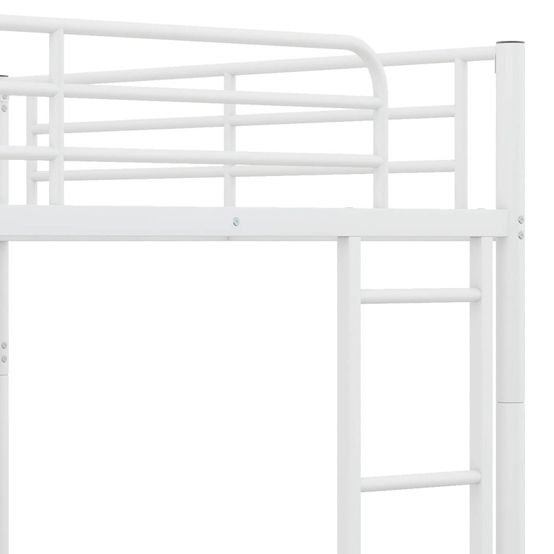 Full Over Full Metal Bunk Bed, Metal Bunk Bed Frame With Ladder And Guardlails, Split Into 2 Beds, White