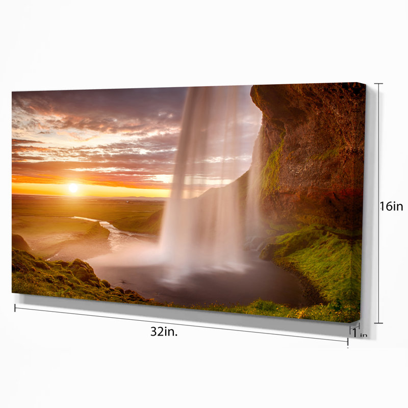 " Seljalandsfoss Waterfall At Sunset ", 16" H x 32" W x 1" D