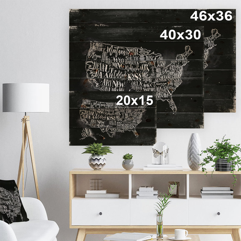 «United States Chalk Vintage Map», impression, H 36 po x l 46 po x P 1,5 po, Bois