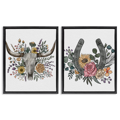 Ensemble de 2 cadres flottants Boho Longhorn & Horseshoe, design par Alisha Kiara Design