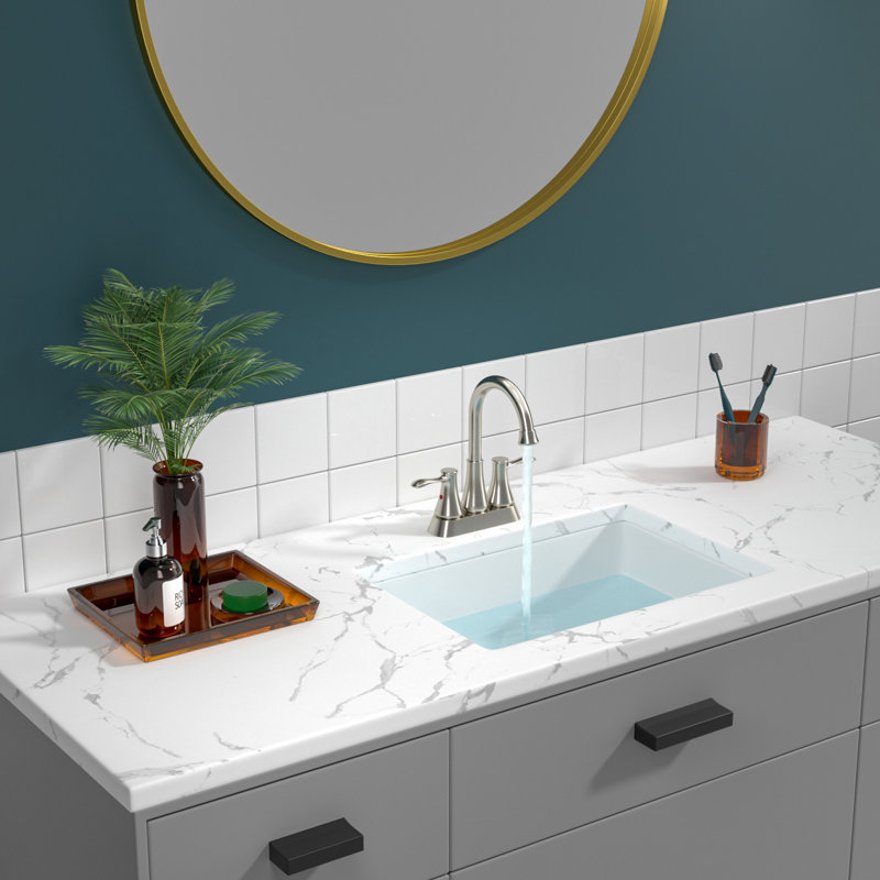 21" L x 14" W Rectangular Ceramic Undermount Bathroom Sink with Overflow, White