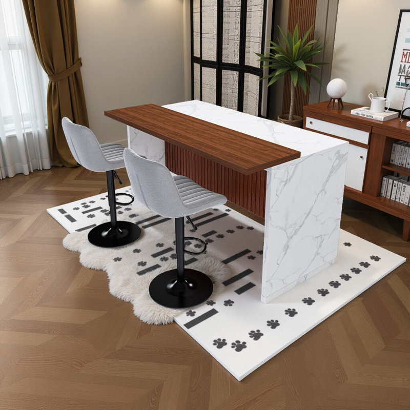 Ensemble d'îlot de cuisine 63 pouces avec 2 tabourets de bar - surface d'aspect marbre avec éclairage DEL, Table, 2 chaises