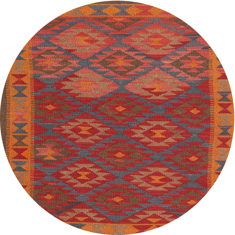 Tapis noir/orange/beige contemporain Neophytos, Rond 6 pi