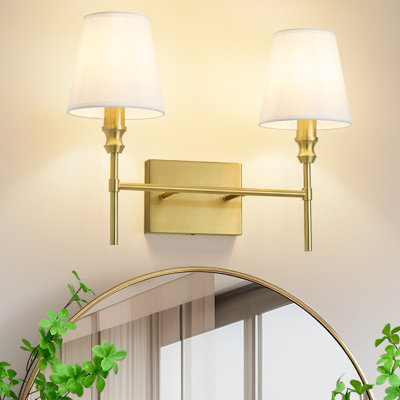 Bathroom Vanity Lighting Fixture Bedroom Wall Sconce With White Fabric Shades