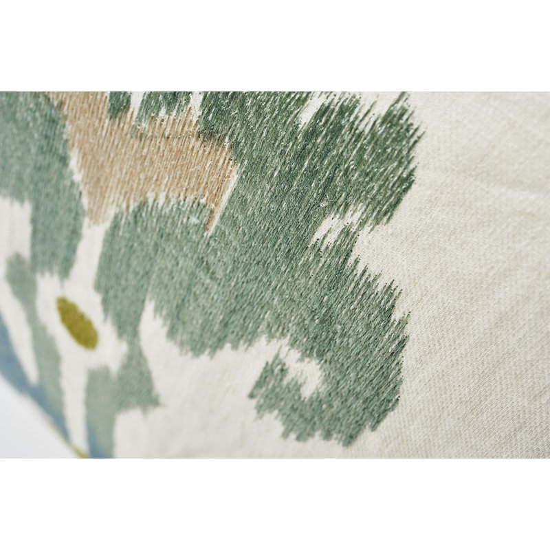 Raja Embroidery Pillow, 18" x 18", Blue/Beige/Green