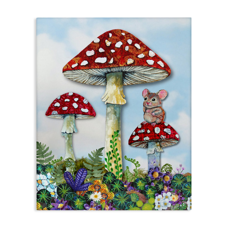 Souris perchée sur une toile de champignon, design par Lisa Morales, H 20 po x l 16 po