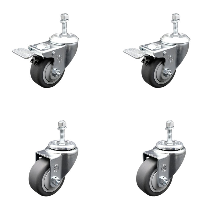 Ensemble de 3 roulettes à tige pivotante 3,5 mm en caoutchouc thermoplastique 3,5 mm