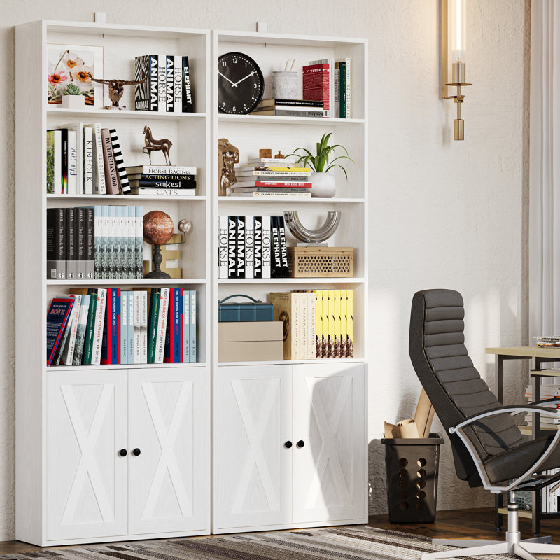 Ensemble de 2 bibliothèques à 6 niveaux avec portes, Blanc industriel