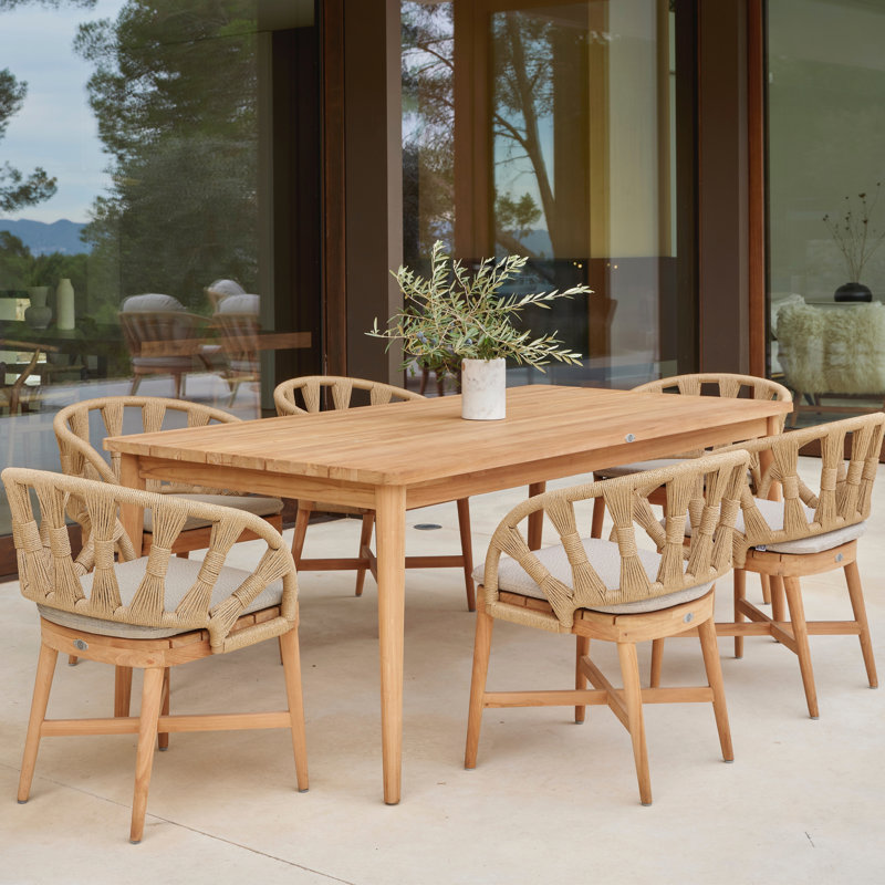 Krabi Outdoor 7 - Piece Teak Dining Set with Cushions, Canvas Navy Sunbrella® Canvas