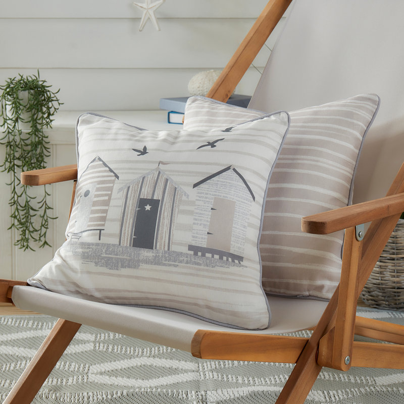 Beach Huts Indoor / Outdoor Square Cushion, Natural